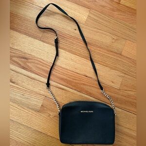 Michael Kors Black Jet Set Large Saffiano Leather Crossbody Bag